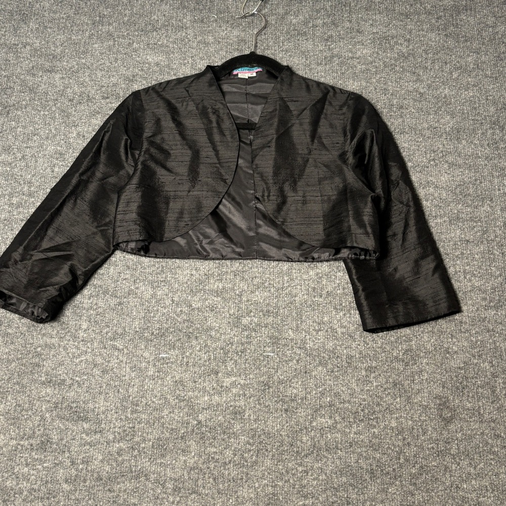 Kimera Black Cropped Bolero Jacket Shrug Slub Texture Made in USA Womens Medium